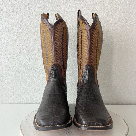 NEW Rod Patrick Mens Cowboy Boots 13.5B Brown Caiman Leather Western Square Toe - Picture 5 of 12